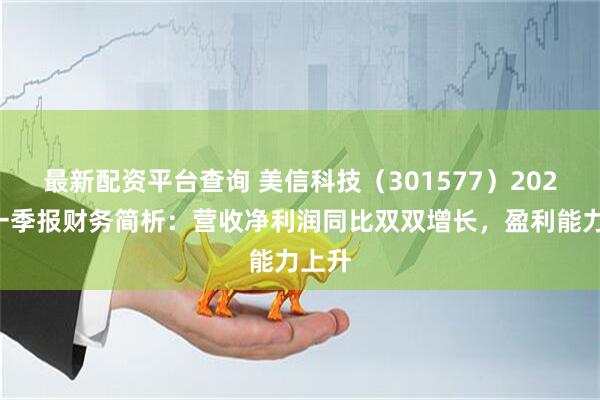 最新配资平台查询 美信科技（301577）2025年一季报财务简析：营收净利润同比双双增长，盈利能力上升