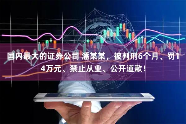 国内最大的证券公司 潘某某，被判刑6个月、罚14万元、禁止从业、公开道歉！